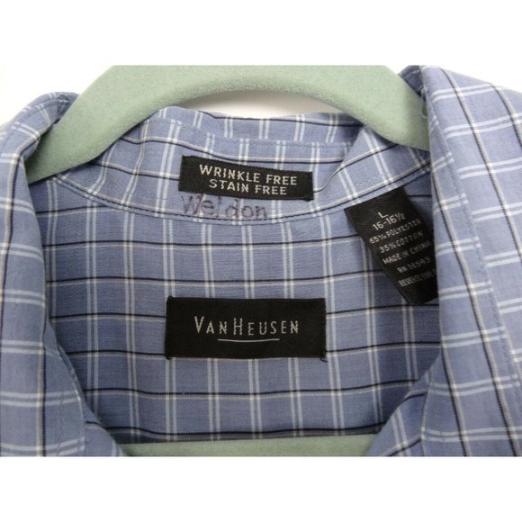 Men Van Heusen Dress Shirt Sz L 16 -16 1/2 Grey W/Black Stripe Plaid Shrt Sleeve - Picture 3 of 6